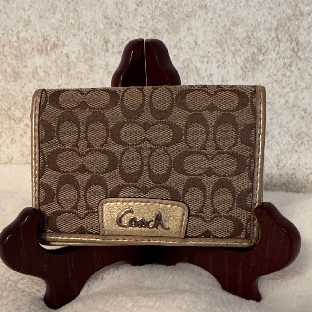 Coach Signature Brown and Gold Card Case